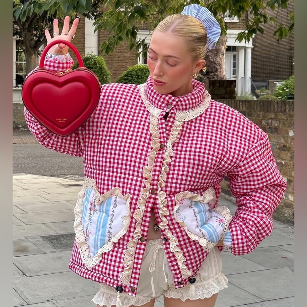 Gingham Red Puffer Heart Jacket